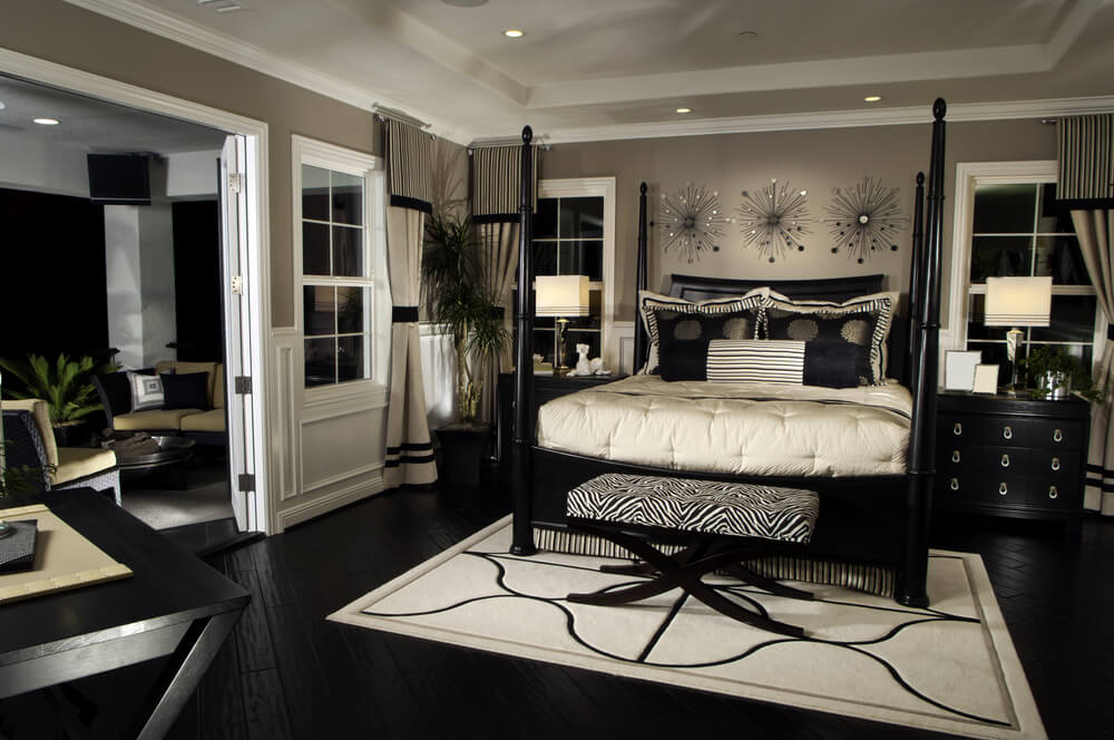 Modern looking master bedroom decorating ideas with gray walls what color