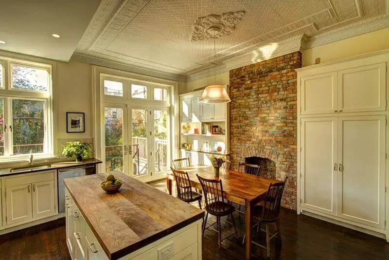 Dining Room with Brick Fireplace
