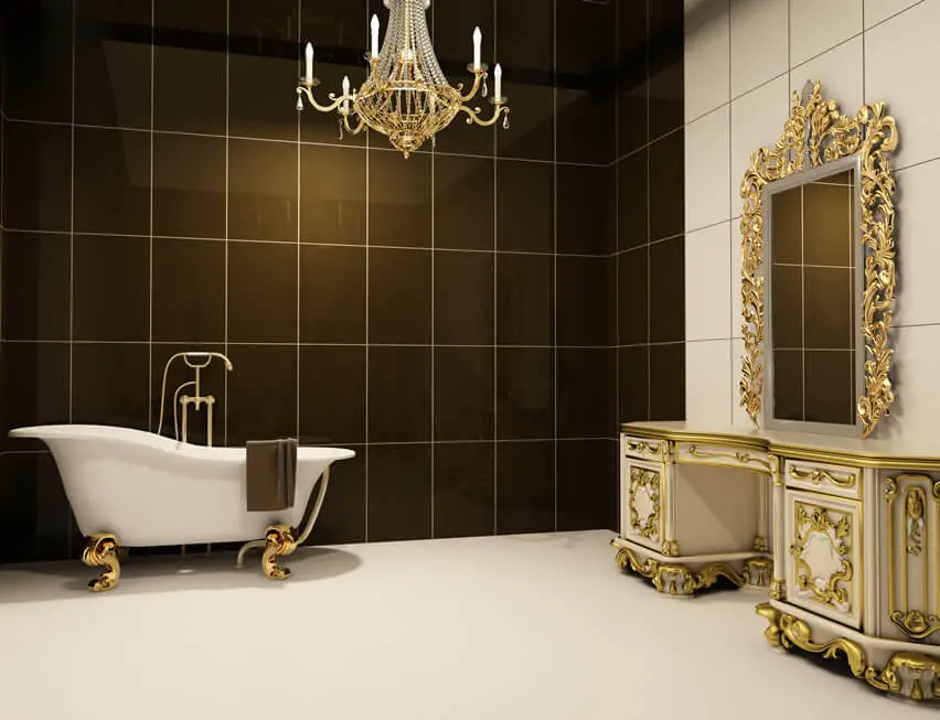 Baroque bath black gold trim chandelier mirror