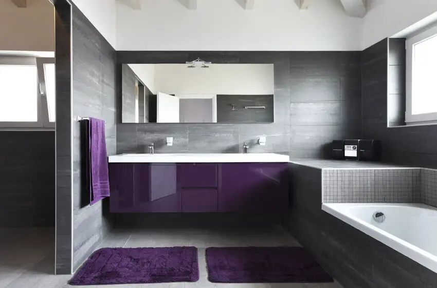 bathroom with purple sink cabinet