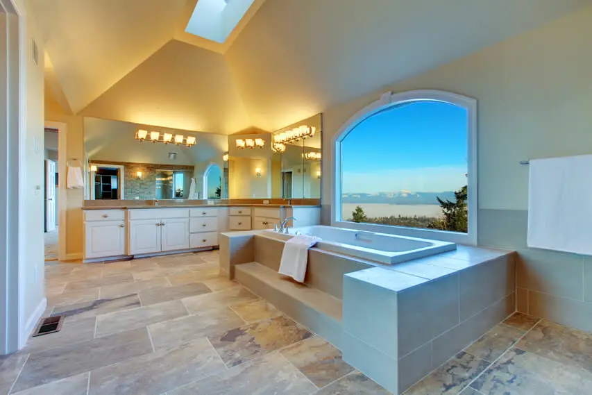 Beautiful master bath with amazing window view