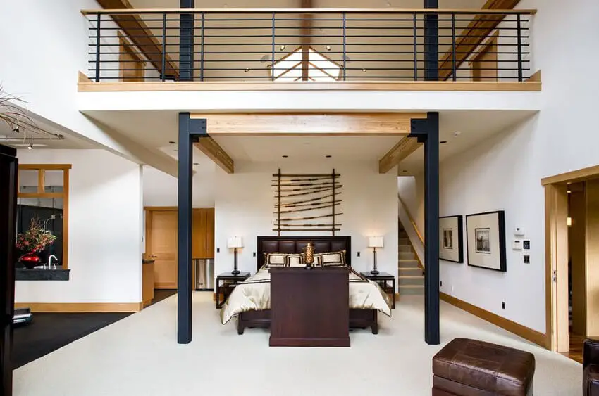 Contemporary Loft Bedroom with Upstairs Living Area