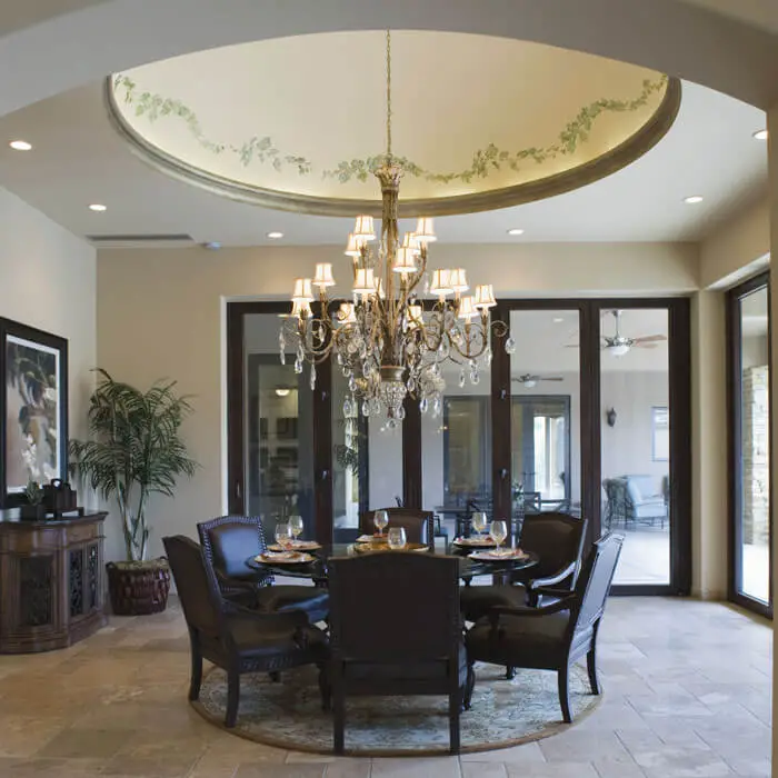 elegant formal dining room with high ceiling