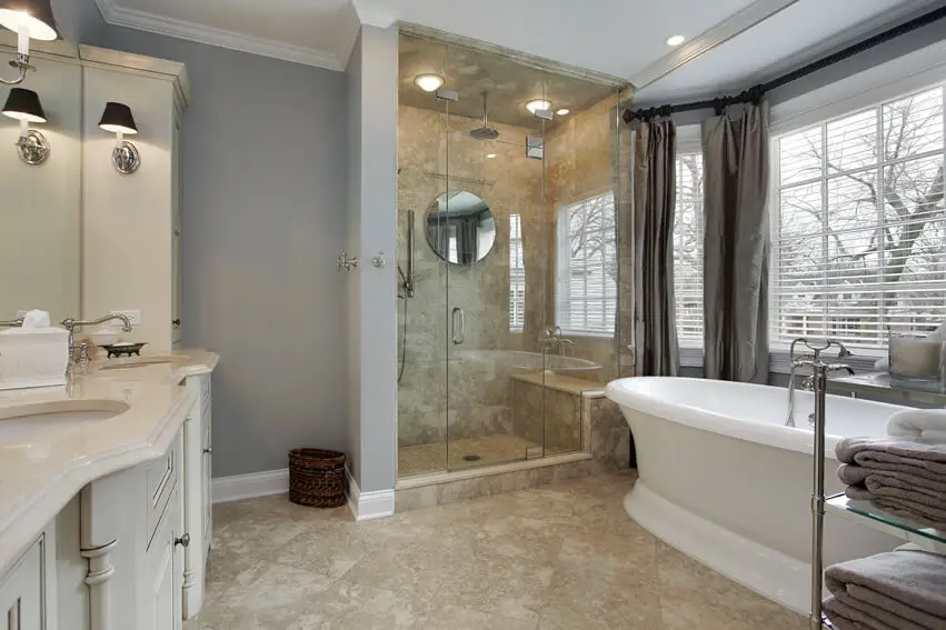 Glass shower rainfall pedestal bath tub