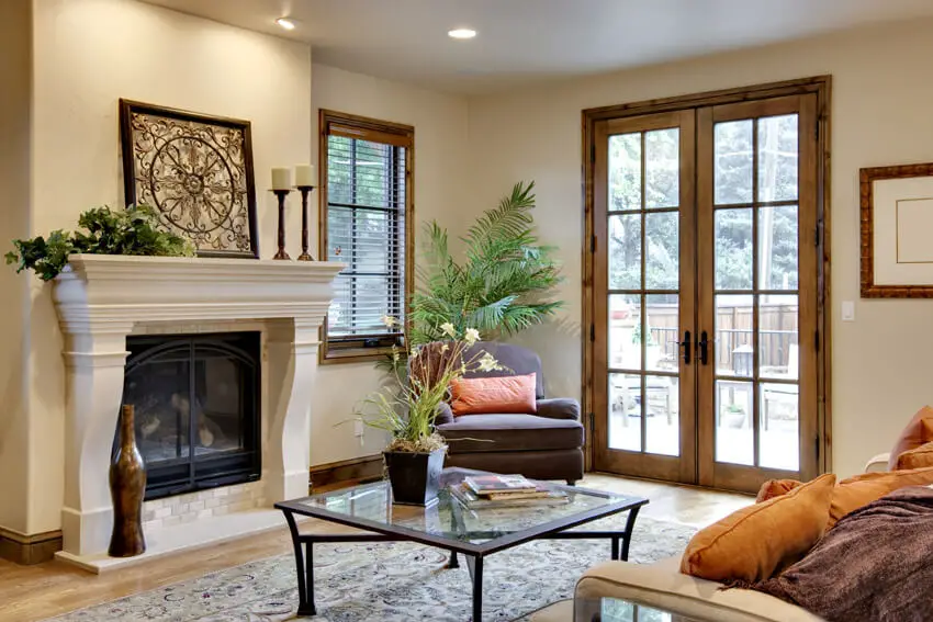 Living Room With White Fireplace