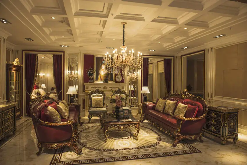 Luxury Formal Living Room With Antique Furniture Pieces