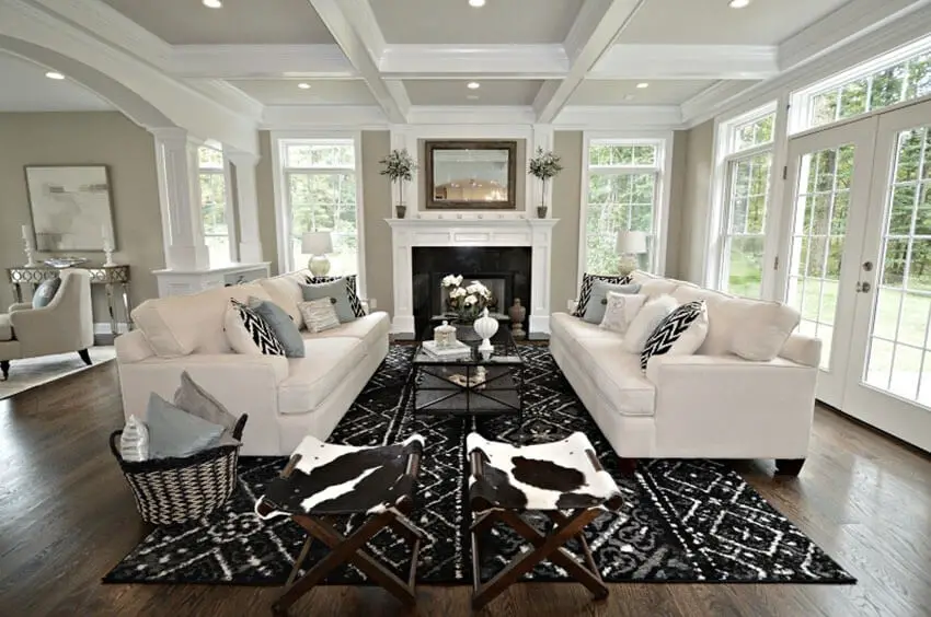Luxury Living Room With Red Oak Flooring And Beautiful Furnishings