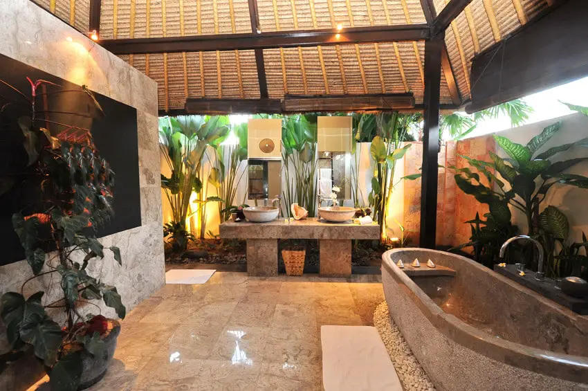 luxury resort bathroom in tropical setting