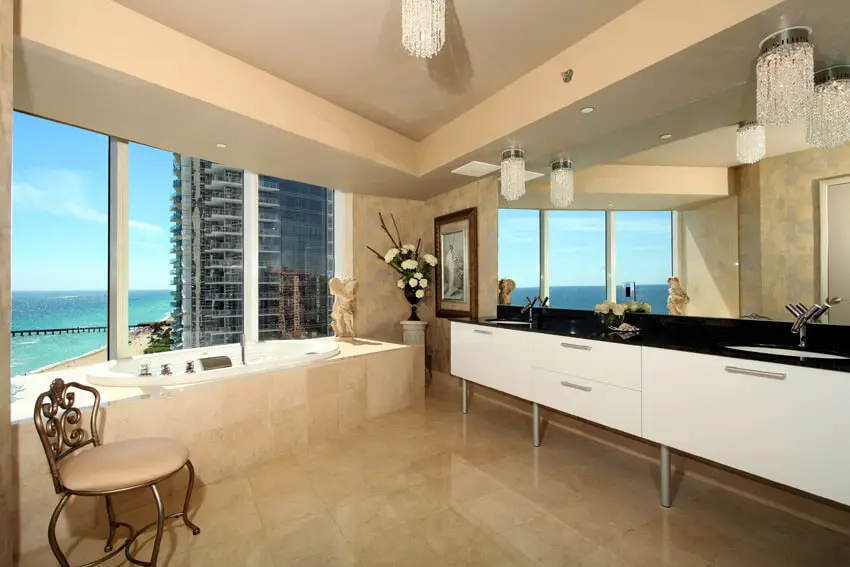 penthouse bathroom with ocean view