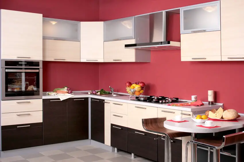 Small Kitchen Red Black White Color Design