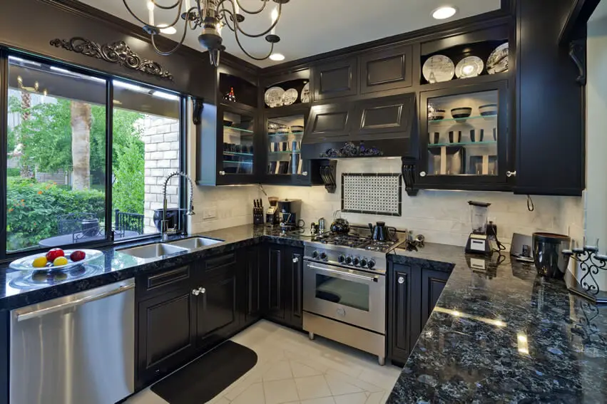 small luxury kitchen black cabinets granite design