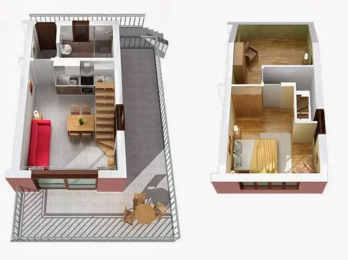 Apartment duplex in 3D departments