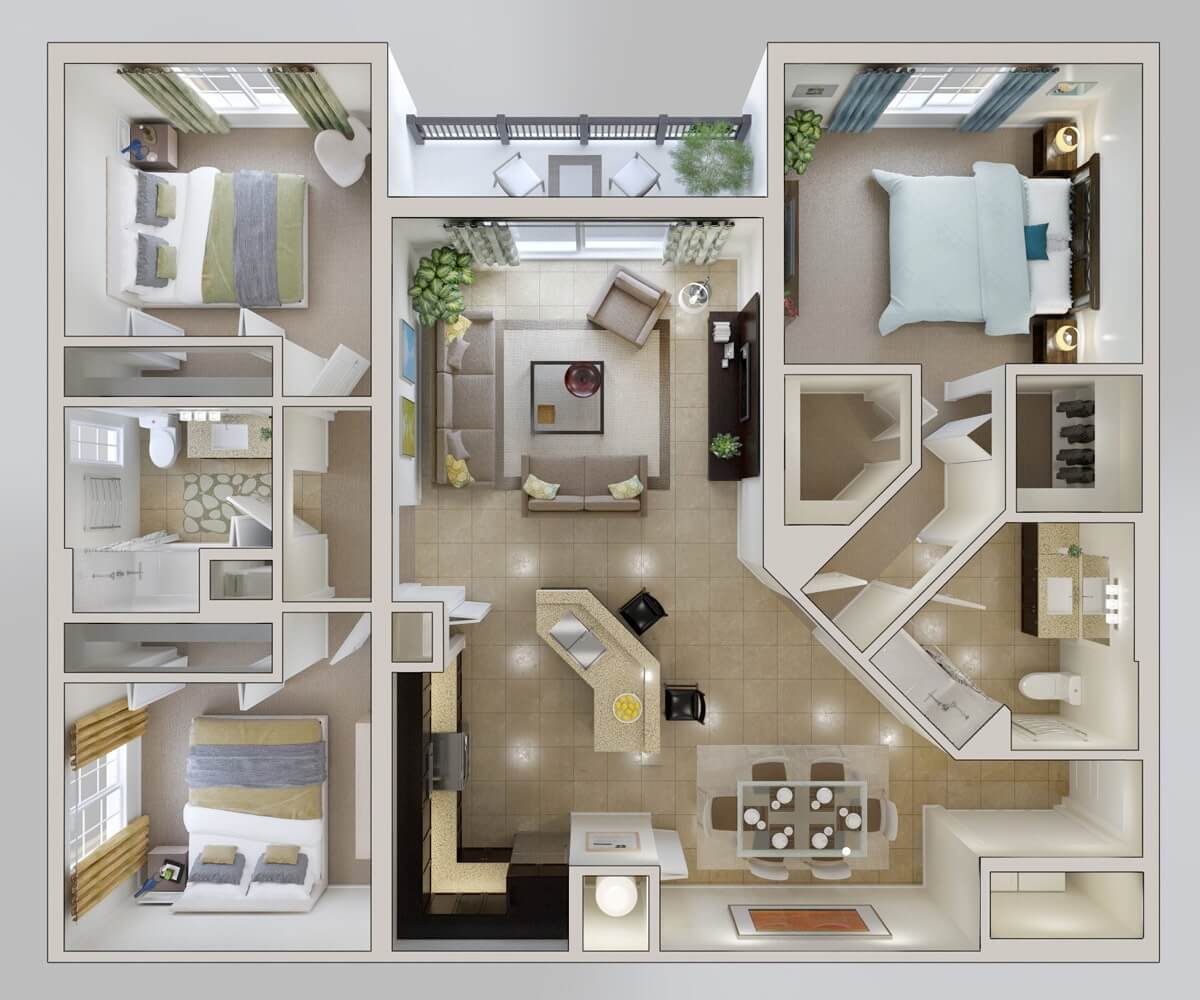Apartment plans of 3 rooms square