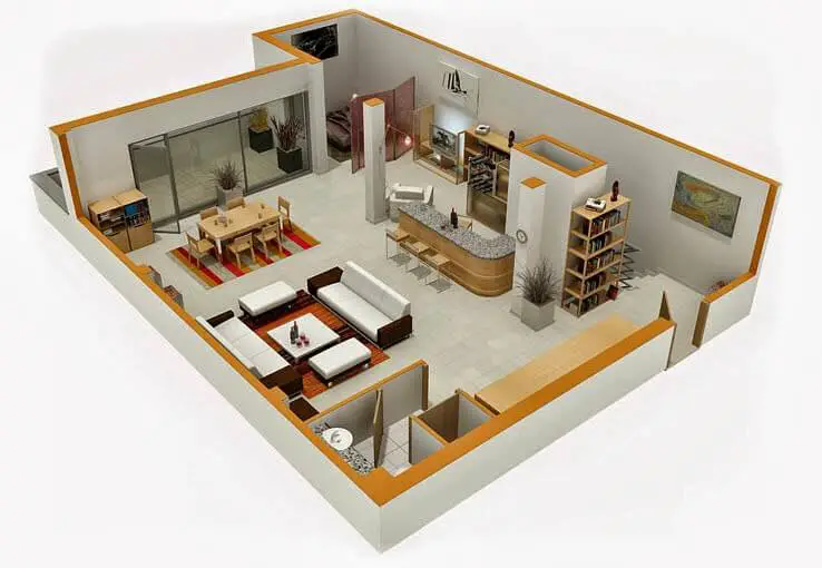 Mini apartment design in a single open space