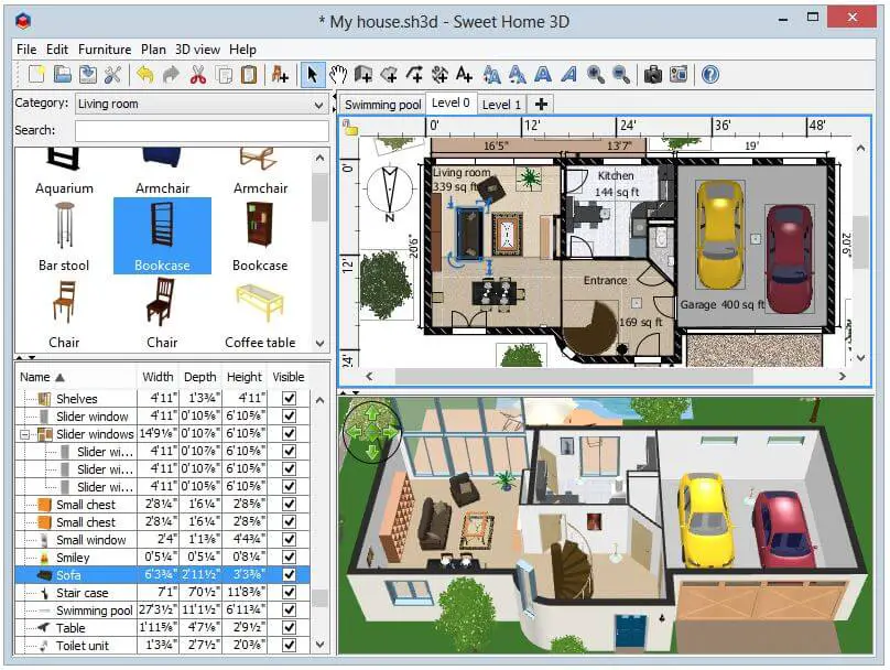 SweetHome 3D software creates plans of houses