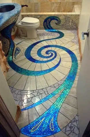 Original design of bathroom with tile shapes on the floor