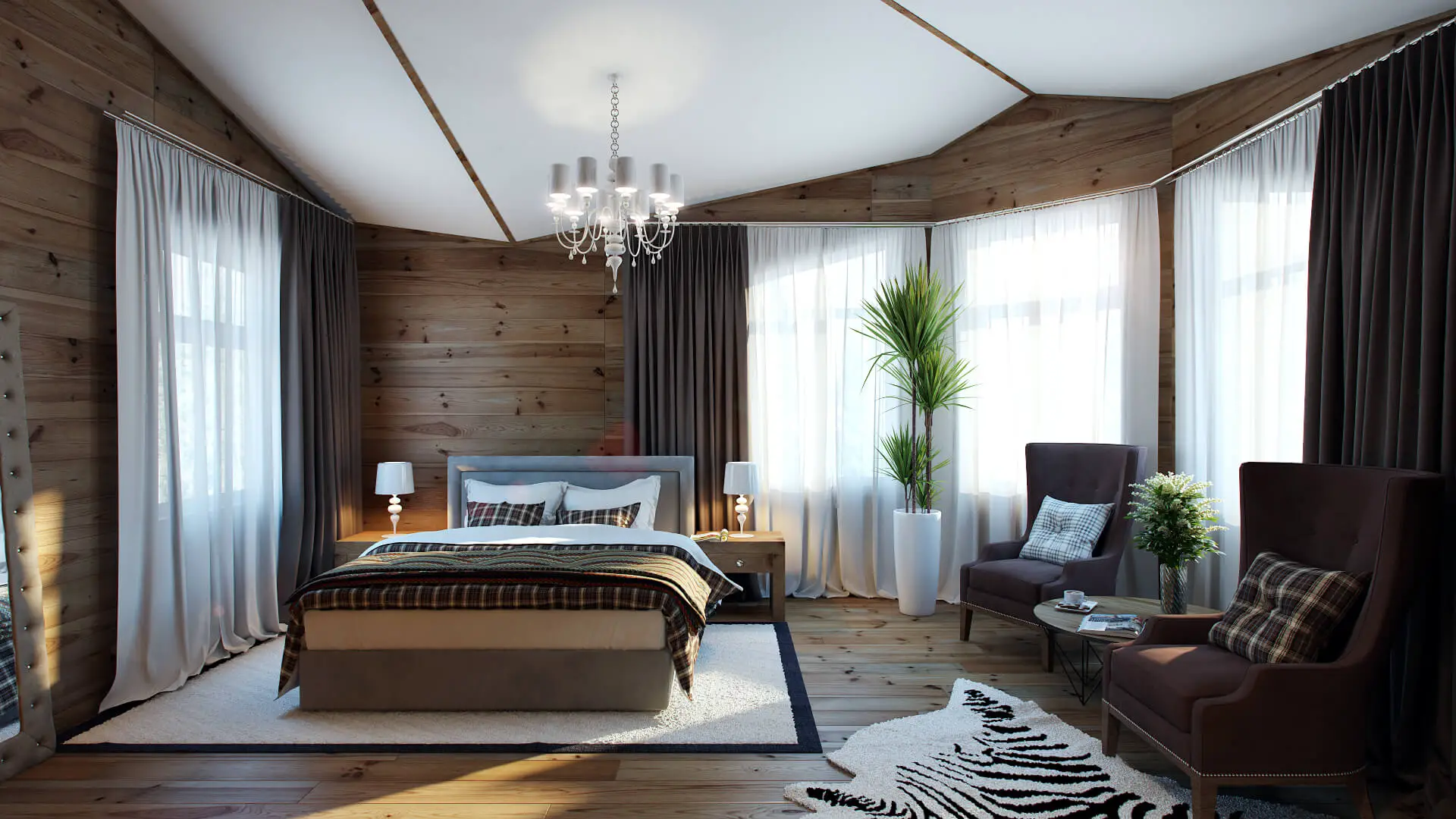 bedroom with walls and wooden floor classic style design