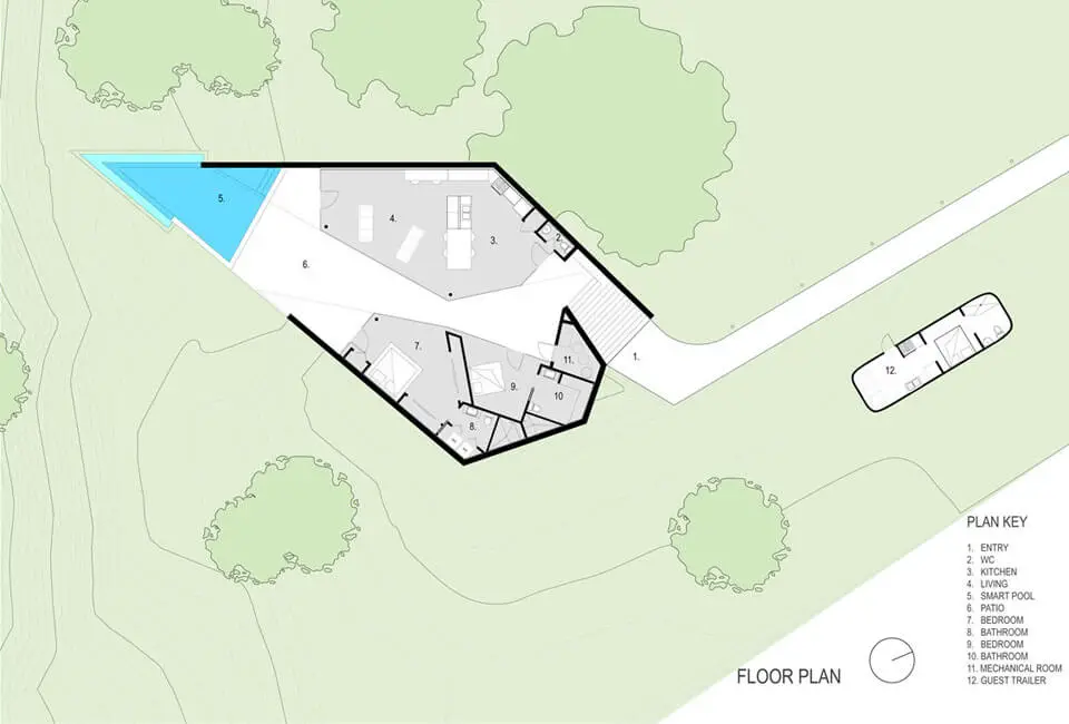 An irregularly shaped apartment floor plan
