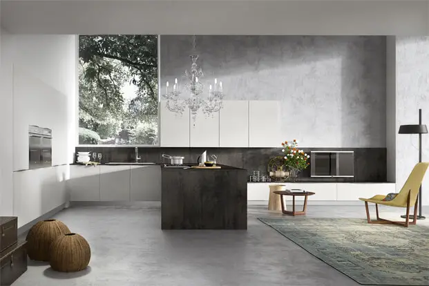 Design of modern and elegant kitchen with chandelier