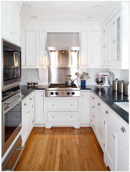Kitchen design in white and chrome