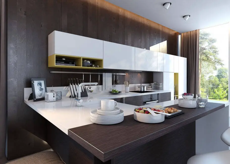 Kitchen design with contrast colors