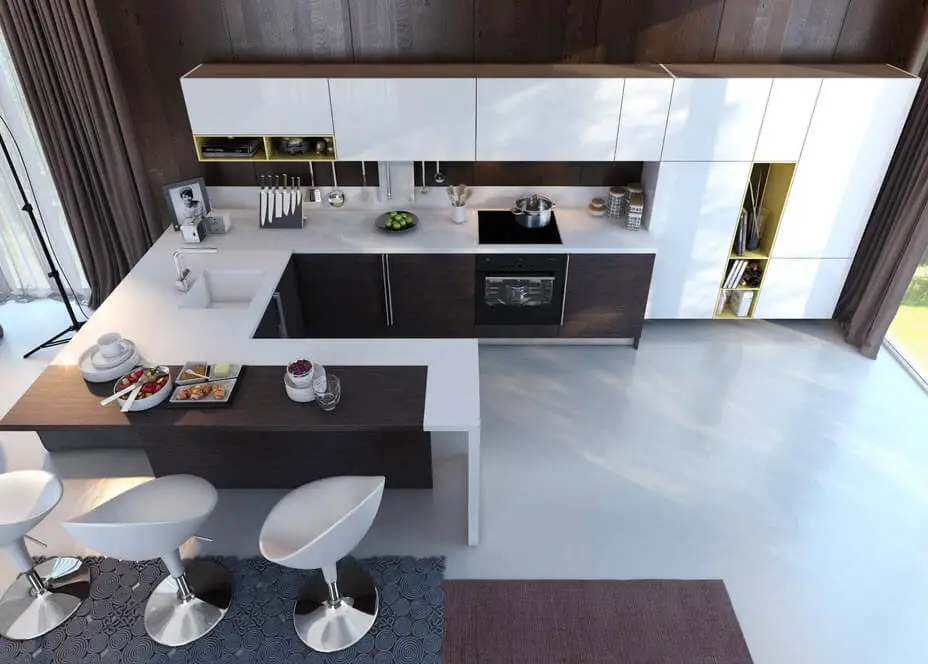 Kitchen design with contrast tones