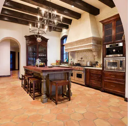 Kitchen design with hexagonal floor tile