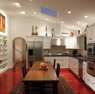 Kitchen design with red floor
