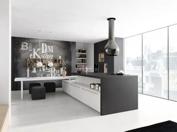 Kitchen with gray and white minimalist design