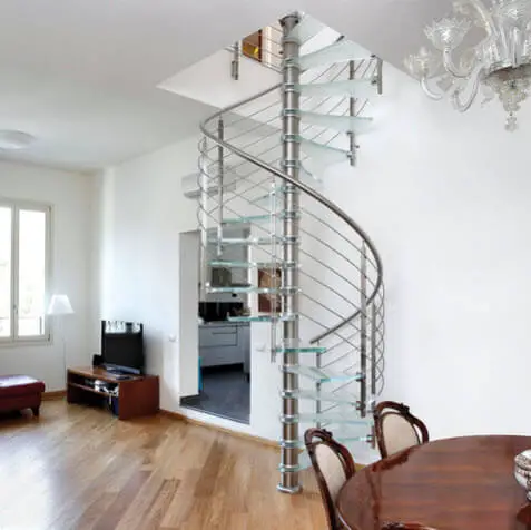 Modern design of spiral staircase with glass steps
