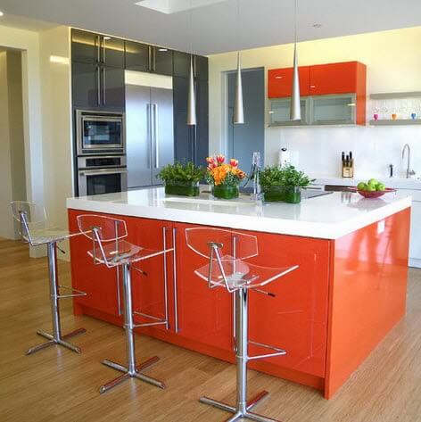 Modern kitchen and orange island