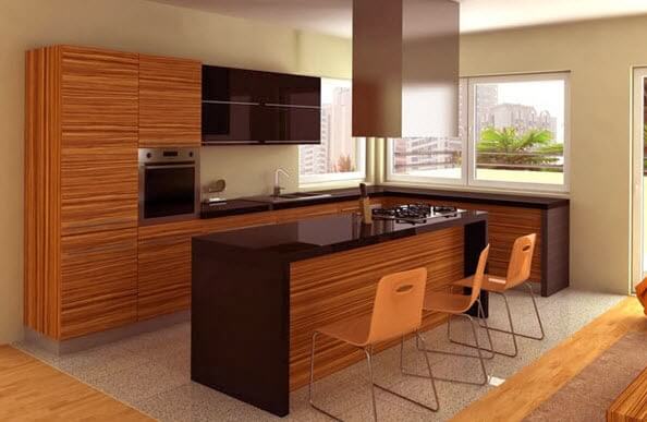 Modern kitchen with black island