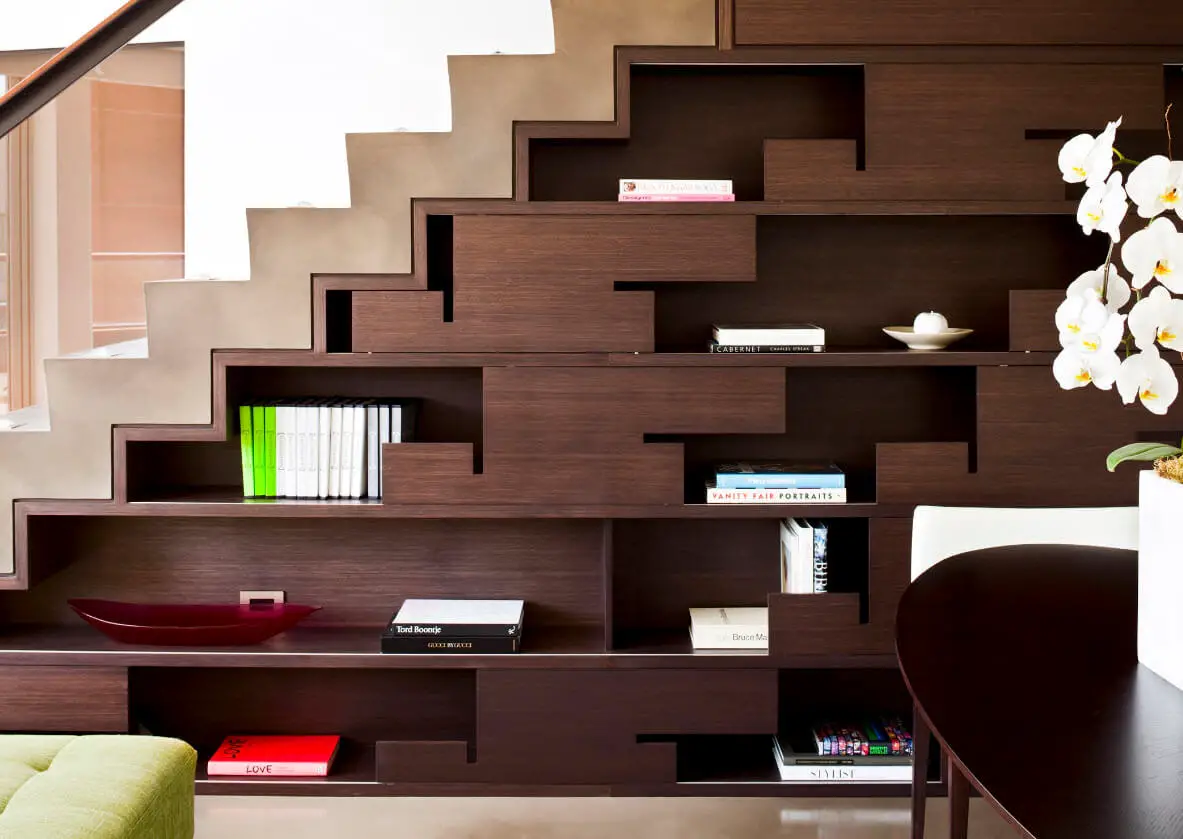 stairs with shelves