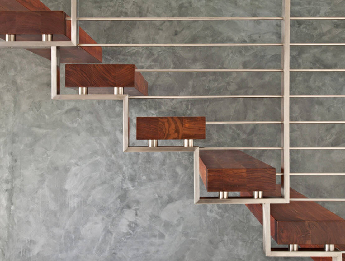 wooden steps and steel structure stairs