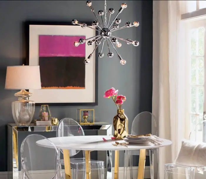 dining room with modern sputnik chandelier with 12 lights