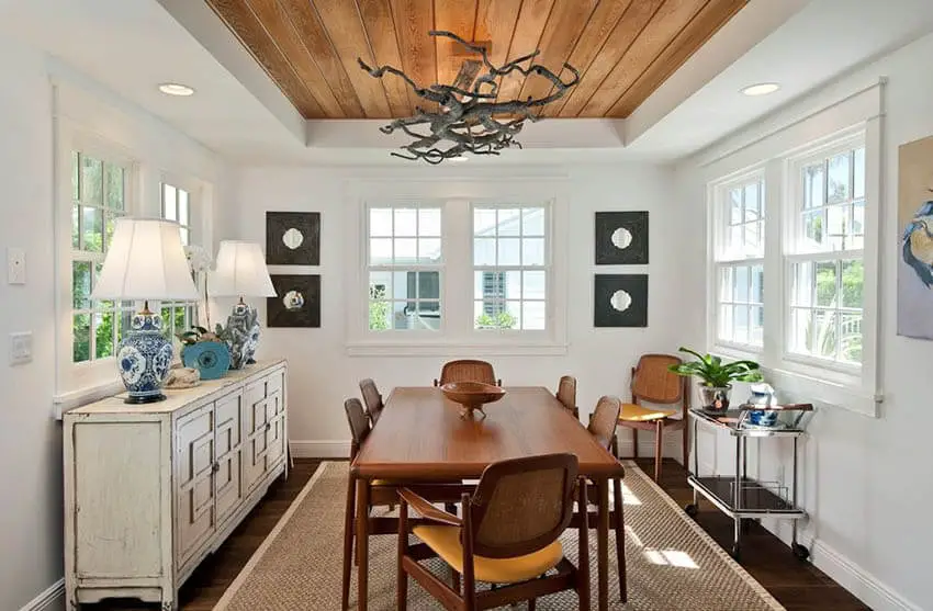 Dining Room With Shiplap Tray Ceiling